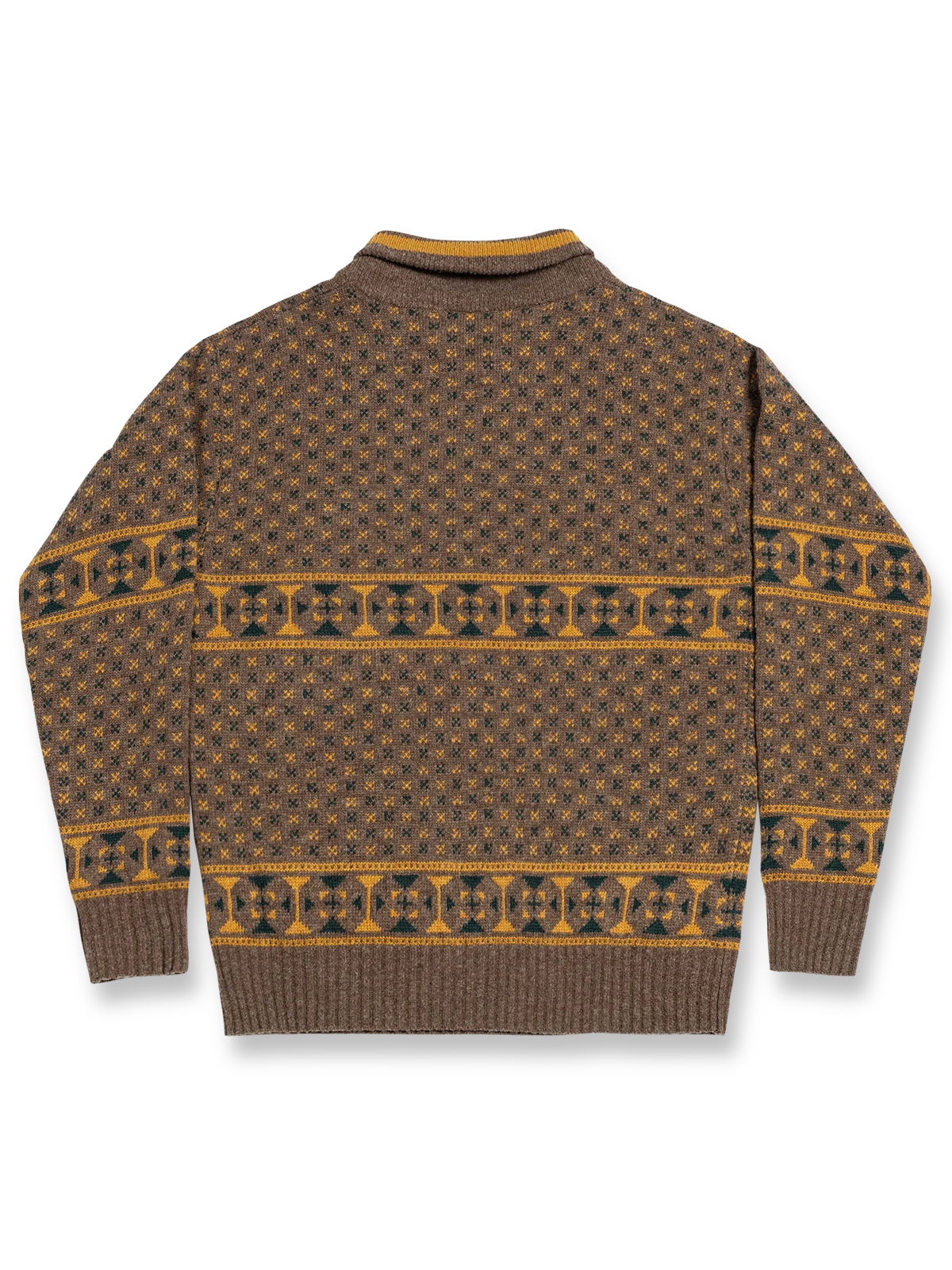 製品画像: ヴィンテージショールカラージャカードウールセーター全体画像、秋冬向け暖かいセーター、クラシックデザイン、ウール素材

詳細画像: ショールカラーとジャカードディテール、ヴィンテージ風デザイン、ウール100%、秋冬セーター
