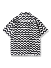 ウェーブパターン キューバカラー リネン半袖シャツ