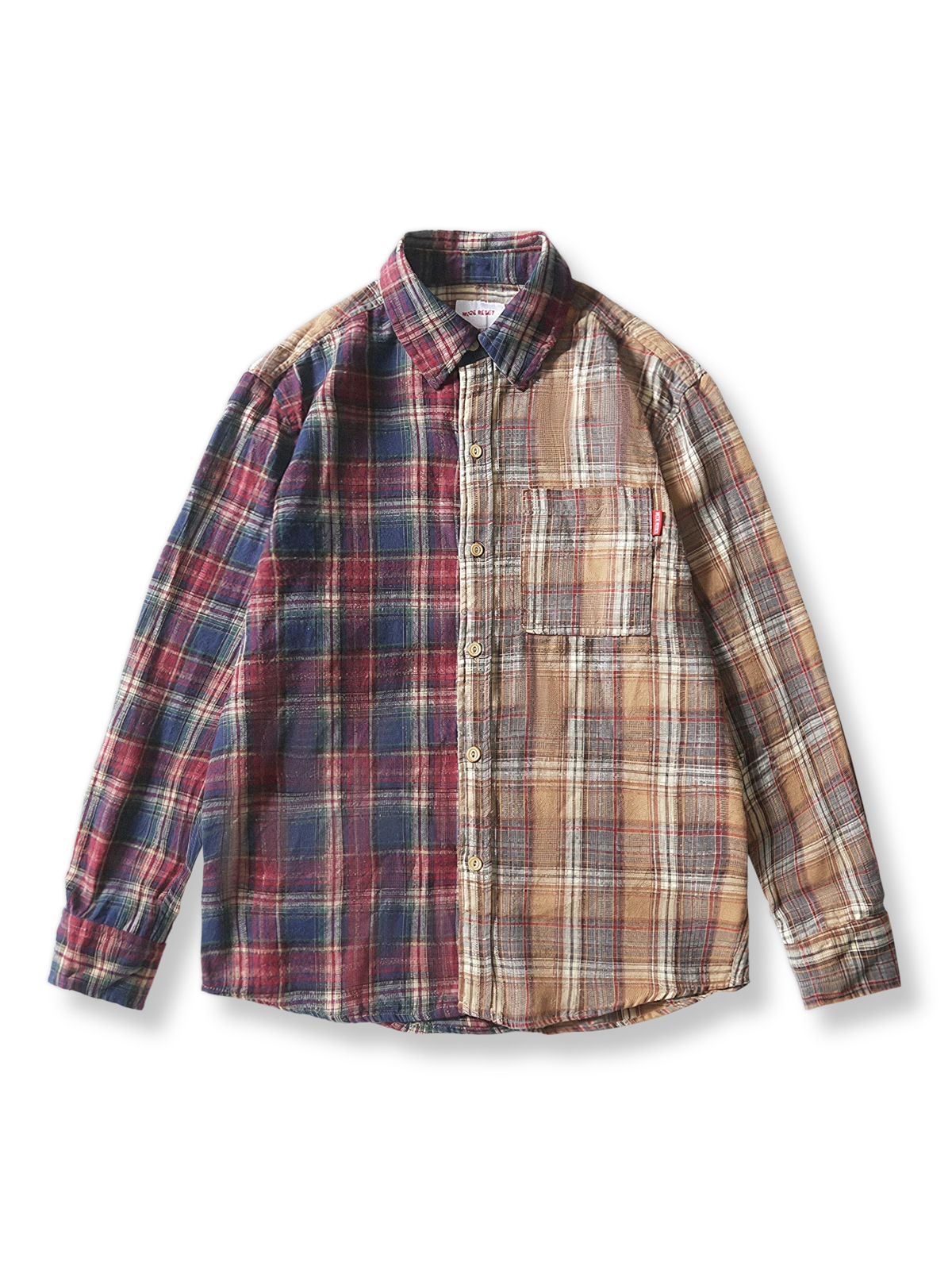 微起毛　2トーン切替チェック長袖シャツ