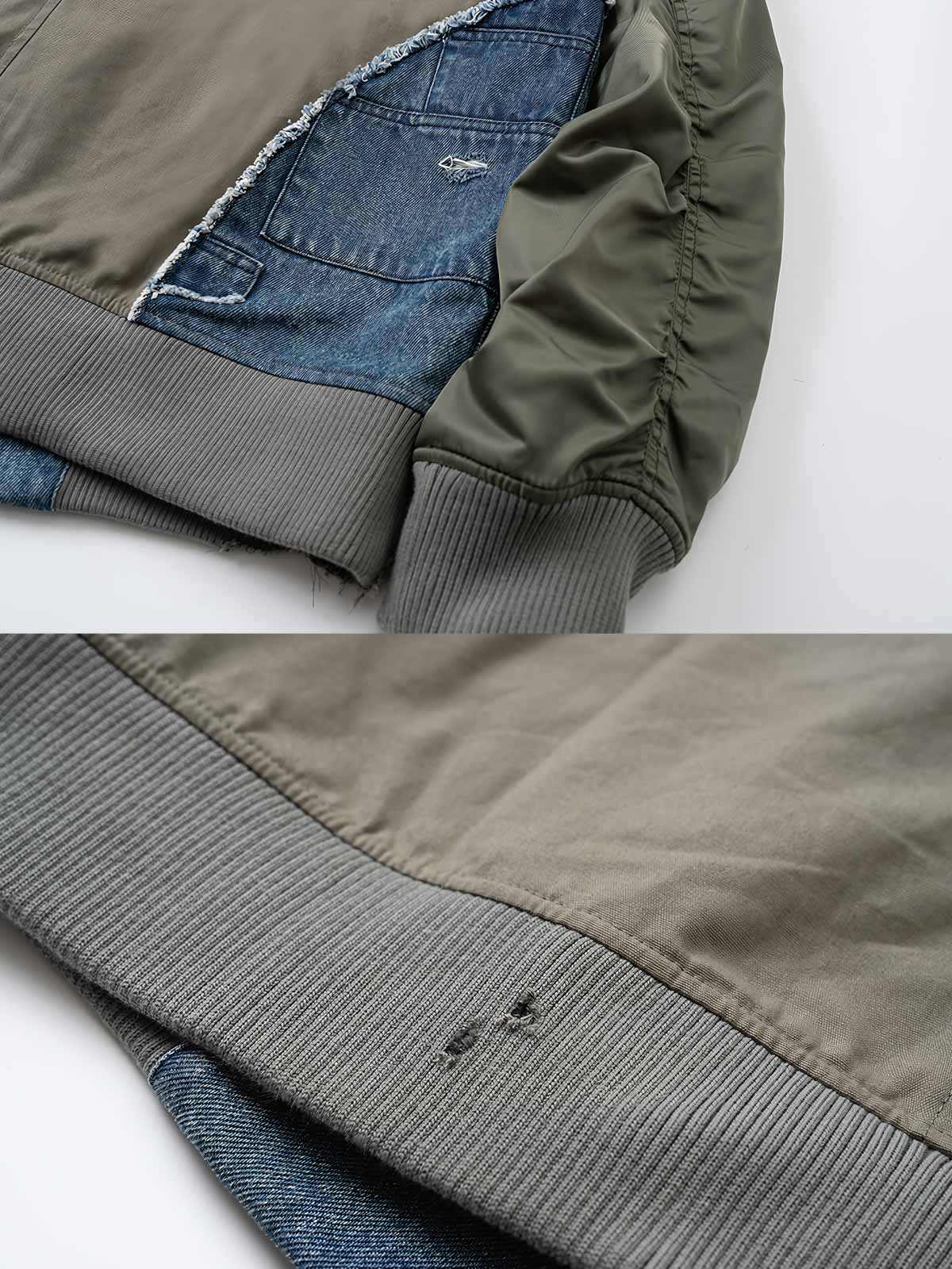 詳細画像: パッチワークとポケットディテールのクローズアップ