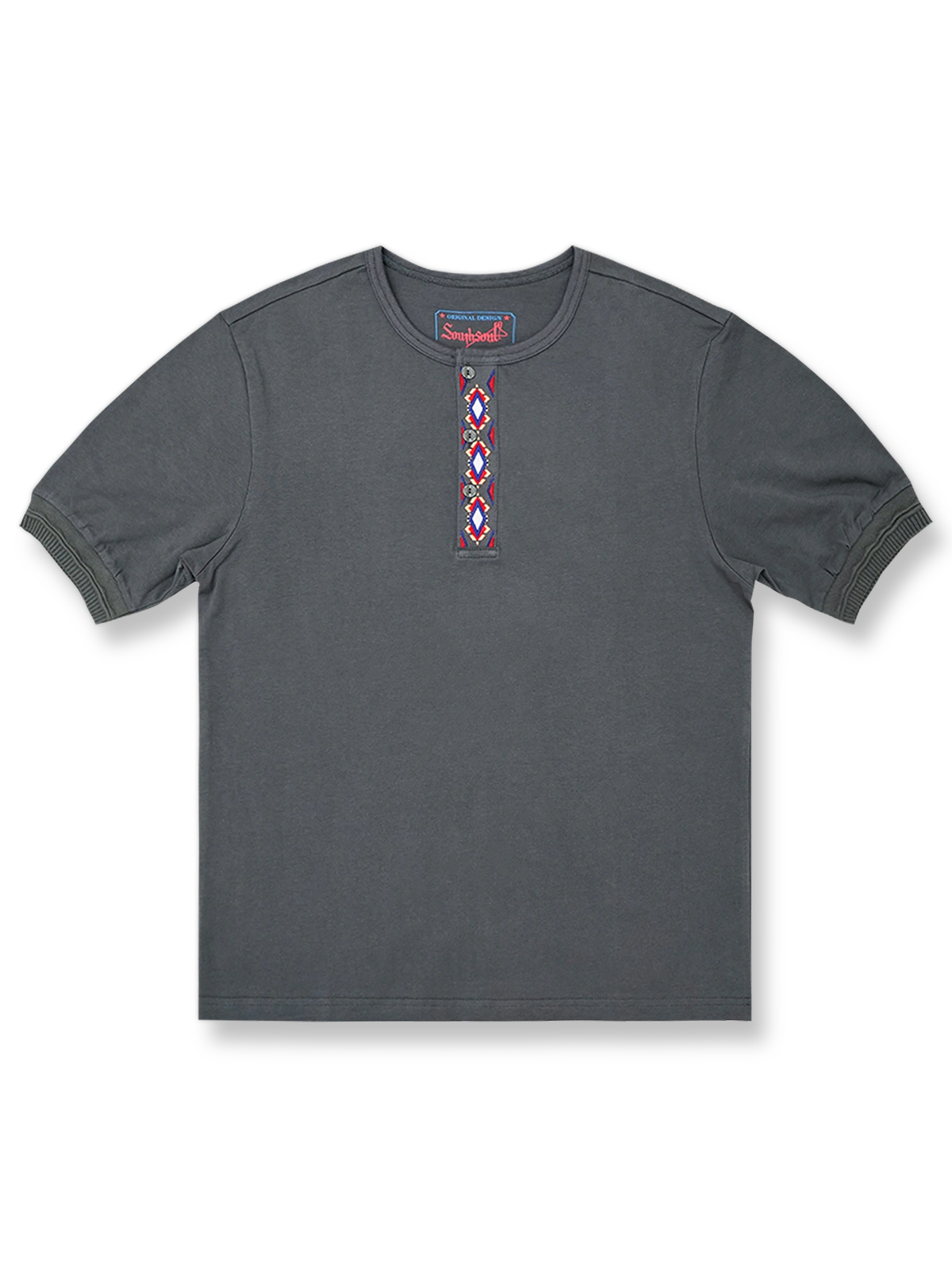 製品画像: 刺繍ヘンリーネック半袖シャツの正面図