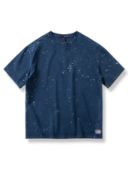 藍染めスノーフレークプリント 半袖Tシャツ