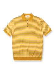 高撚コーマ糸半袖ストライプポロシャツの正面展示