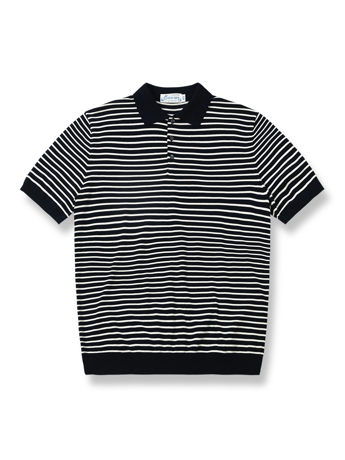 高撚コーマ糸半袖ストライプポロシャツの正面展示