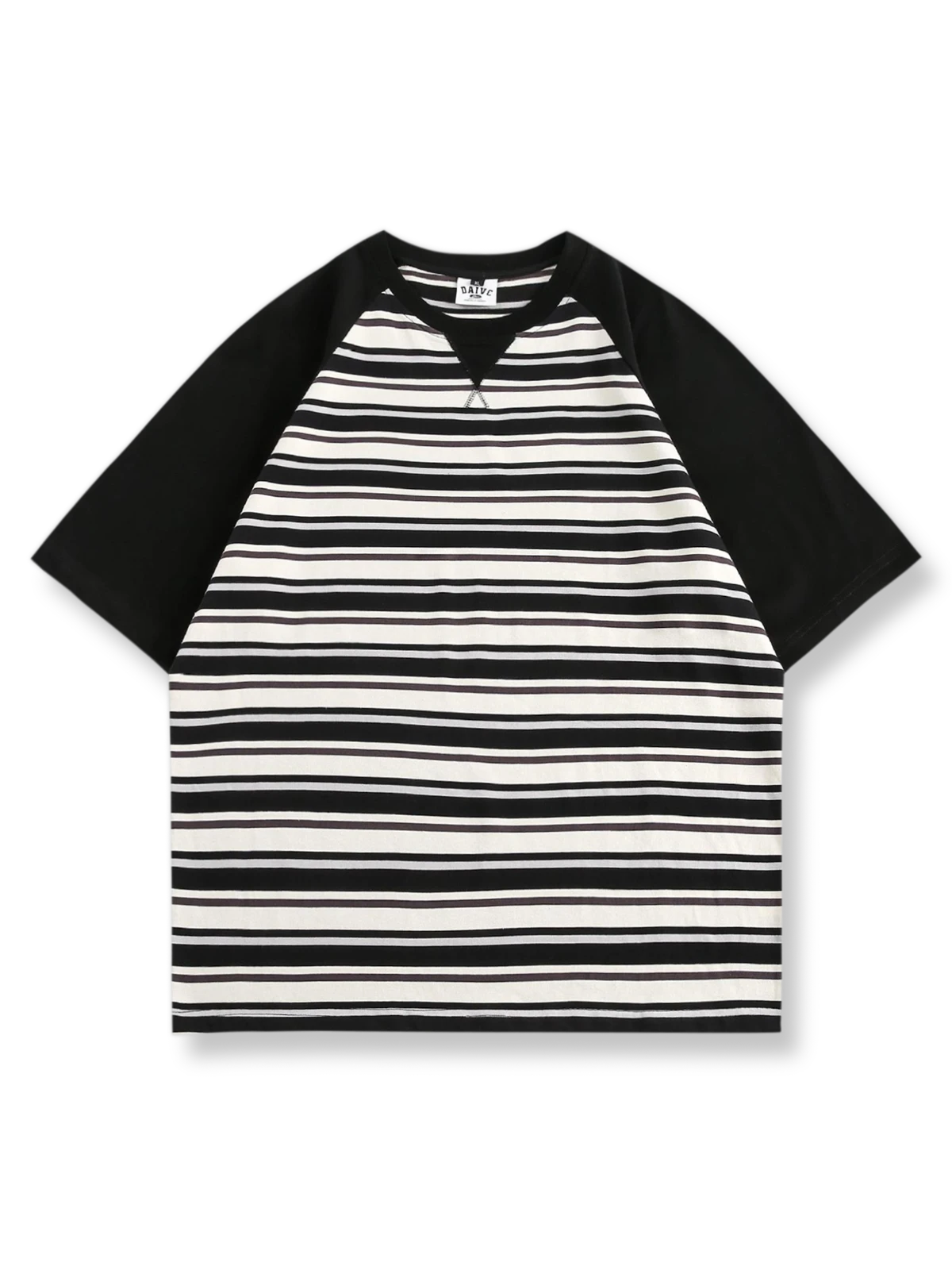 カラーブロックストライプコットン 半袖Tシャツ