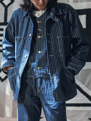 ストライプ柄  デニムワークベスト