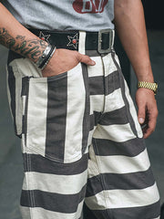 ストライプ柄 色織りモーターサイクルパンツ