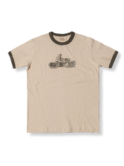 コントラスト襟 バイクプリント半袖Tシャツ