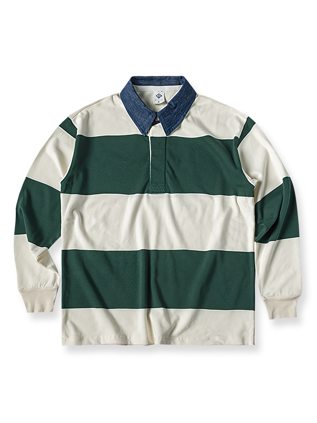 製品画像
グレーとバーガンディを基調としたブロックストライプデザインのラグビーシャツ。太いストライプと細いラインの組み合わせが80-90年代のアメカジカレッジスタイルを忠実に再現したクラシックな一着

詳細画像
ピュアコットン素材の襟元とグレーとバーガンディのブロックストライプ切り替え部分のディテール。丁寧な裁縫技術が際立つ仕上がりで、セロスパン技術によるヘビーウェイト生地の質感が魅力