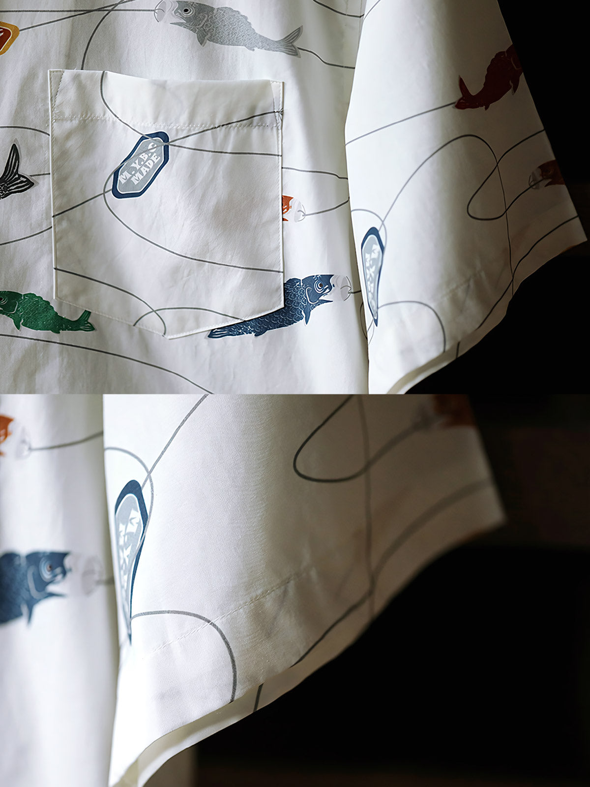 鯉の詳細プリントとキューバンカラーのクローズアップ。