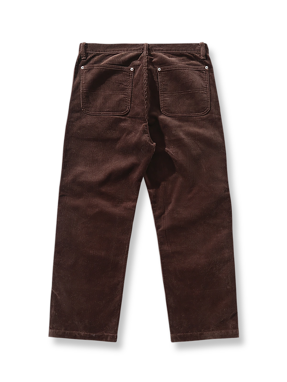 製品画像: ハイウエストコーデュロイワイドパンツの平置き画像 - 8ウェール素材と膝パッチデザインが特徴
詳細画像: 両膝パッチデザインとコーデュロイ素材のディテール - ヴィンテージ風の質感を表現
