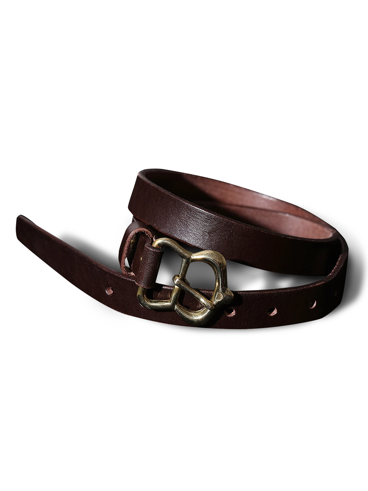 製品画像: ハンドメイドヴィンテージ合金バックルレザーベルトの正面図
詳細画像: バックルとレザーのディテールクローズアップ