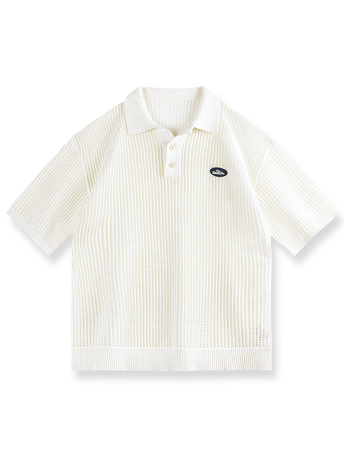 アメリカンヴィンテージ風のニット透かし半袖ポロシャツの正面図