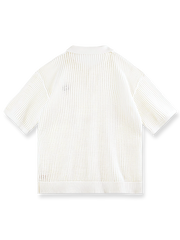 アメリカンヴィンテージ風のニット透かし半袖ポロシャツの正面図