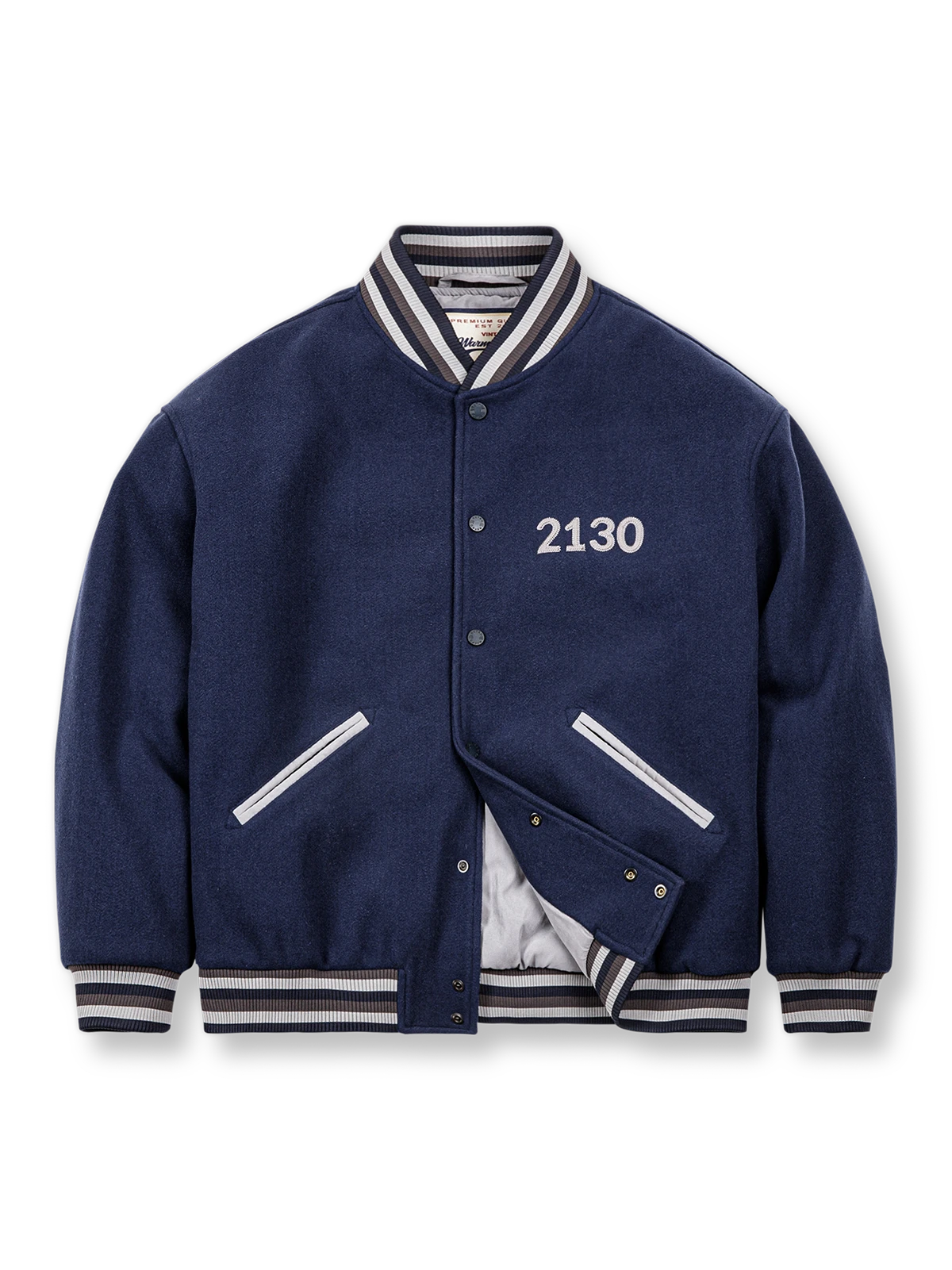 刺繡入りツイードバーシティ 中綿 ジャケット