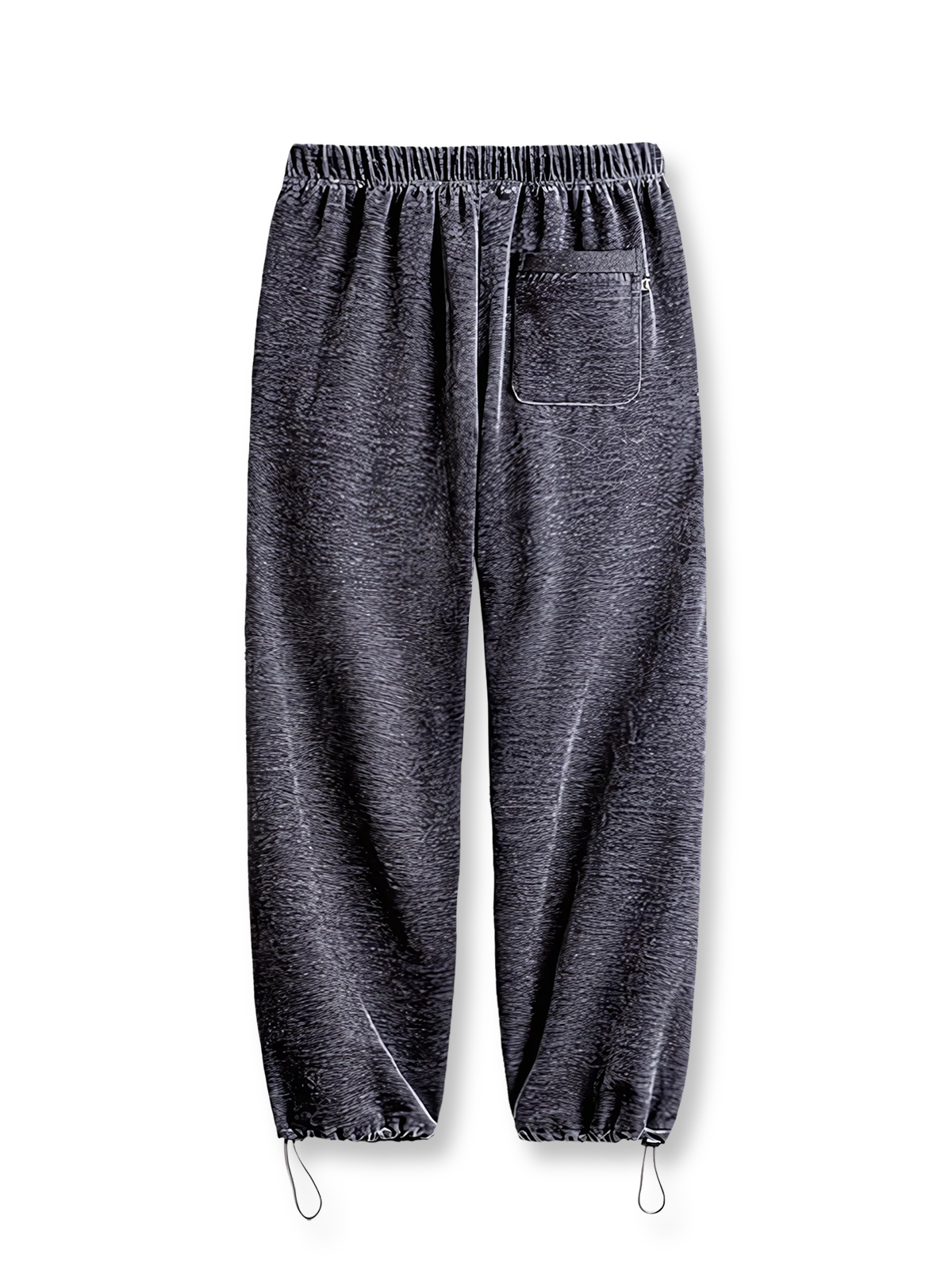 製品画像
柔らかいシャギーフリース素材を使用したジョガーパンツの正面全体画像。保温性に優れたデザインで、霜降りグレーのカラーが特徴。

詳細画像
シャギーフリース素材の両面の質感と、伸縮性のあるピッグノーズコードのディテールをクローズアップした画像。軽量で滑らかな触感が伝わる一枚。
