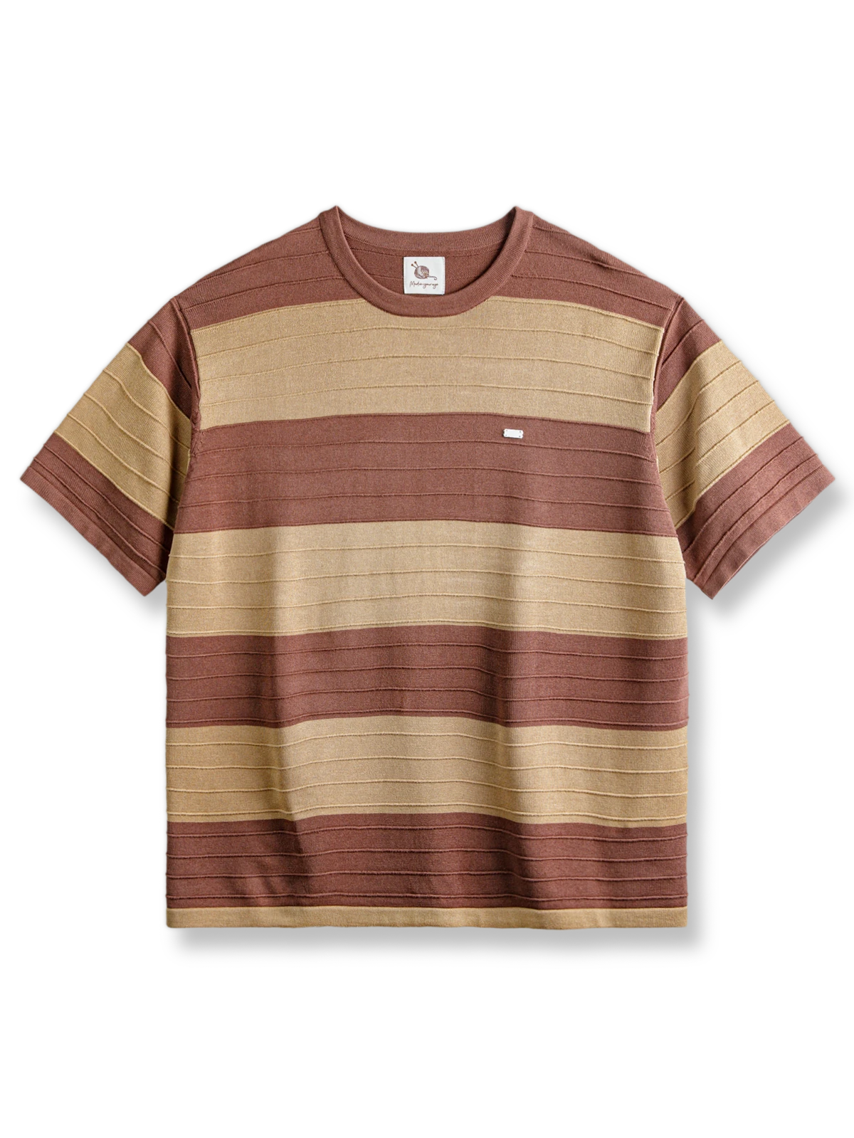 カラー ブロック 3D細ストライプ ニット半袖Tシャツ