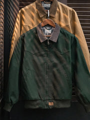 製品画像: ヴィンテージ ヘビーウェイト サンタフェキャンバスジャケット
詳細画像: ジャケットのディテール、レザーエンボスロゴとブロンズジップ