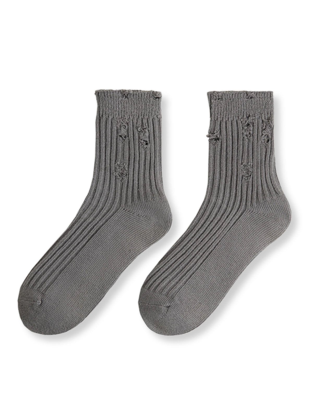 縦ストライプデザイン 加工破れニットミッドソックス