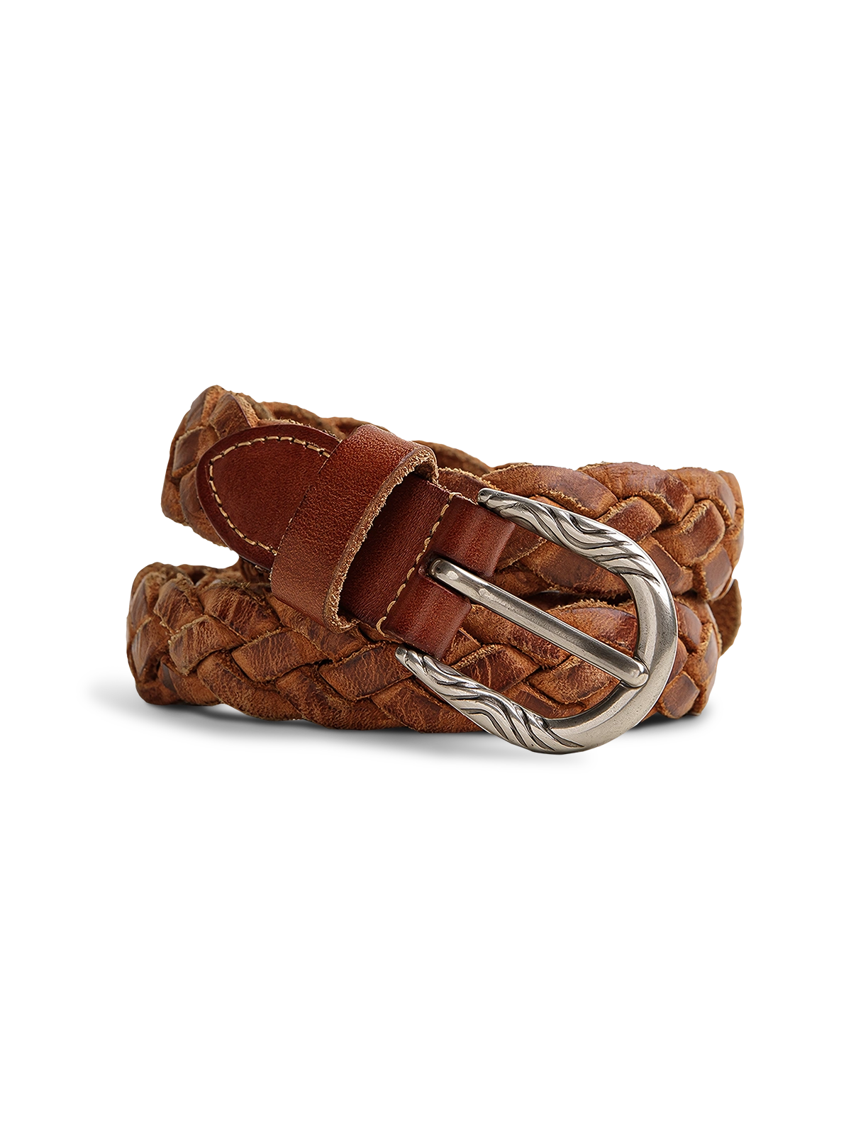  ヴィンテージ編み込み植物鞣し本革ベルトの正面展示