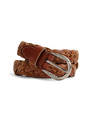  ヴィンテージ編み込み植物鞣し本革ベルトの正面展示