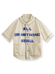 ヴィンテージシワ感ベースボールカラーアルファベットショートスリーブカーディガンの全景画像