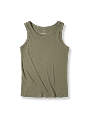 アプリコットカラーのリブフィットネスベースレイヤータイトタンクトップ正面展示。