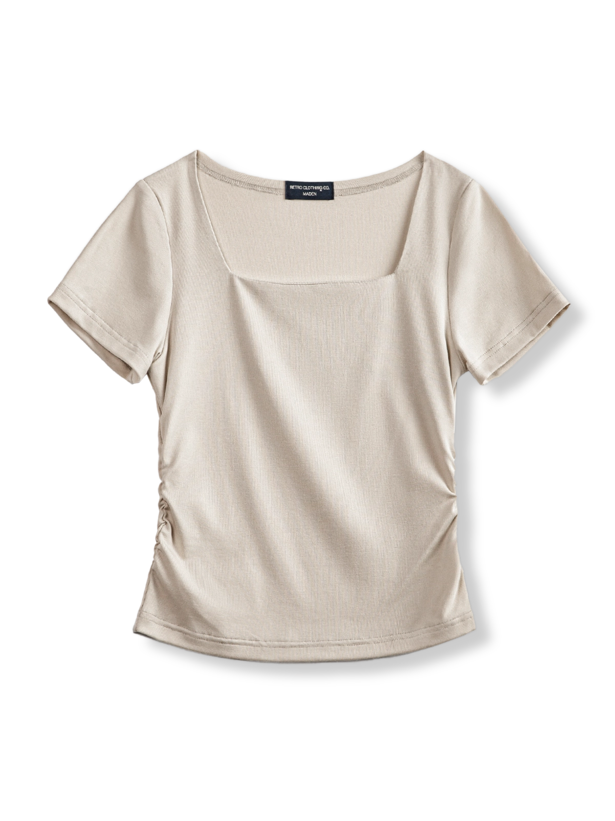 製品画像: フレンチスタイルのスクエアネック シャーリング スリムフィット 半袖Tシャツの全身展示画像