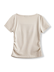 製品画像: フレンチスタイルのスクエアネック シャーリング スリムフィット 半袖Tシャツの全身展示画像