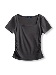 製品画像: フレンチスタイルのスクエアネック シャーリング スリムフィット 半袖Tシャツの全身展示画像