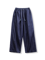 デニムジョガーパンツ ゆったり幅広デザインの正面画像