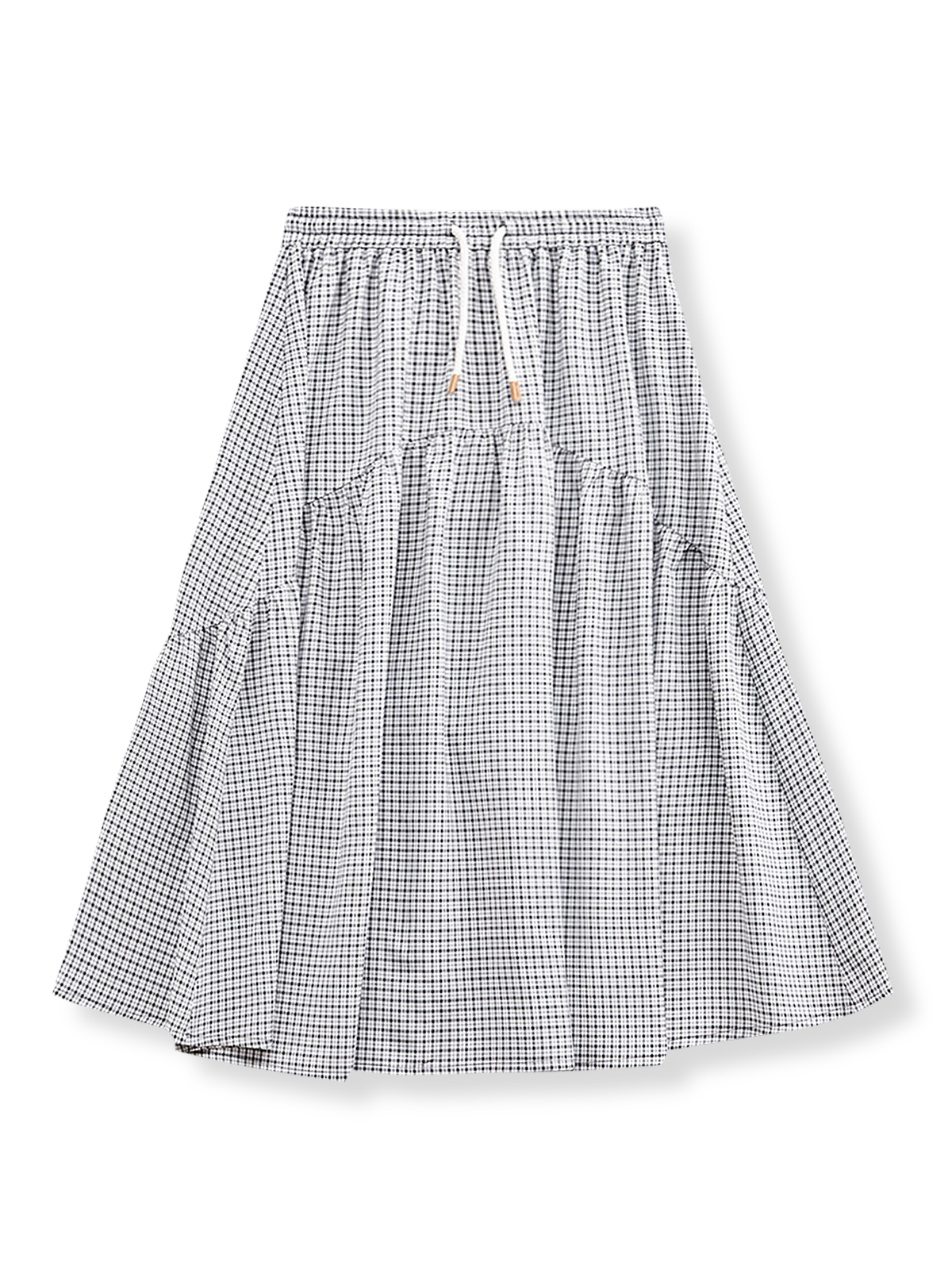 製品画像: ヴィンテージブラック＆ホワイトチェックミディスカート全体図