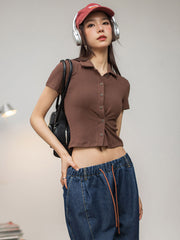 スタンドカラー ポロ半袖 ニットカーディガン