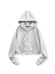 アメリカンストリートスタイルのグレーショート丈フーディージップアップ正面展示