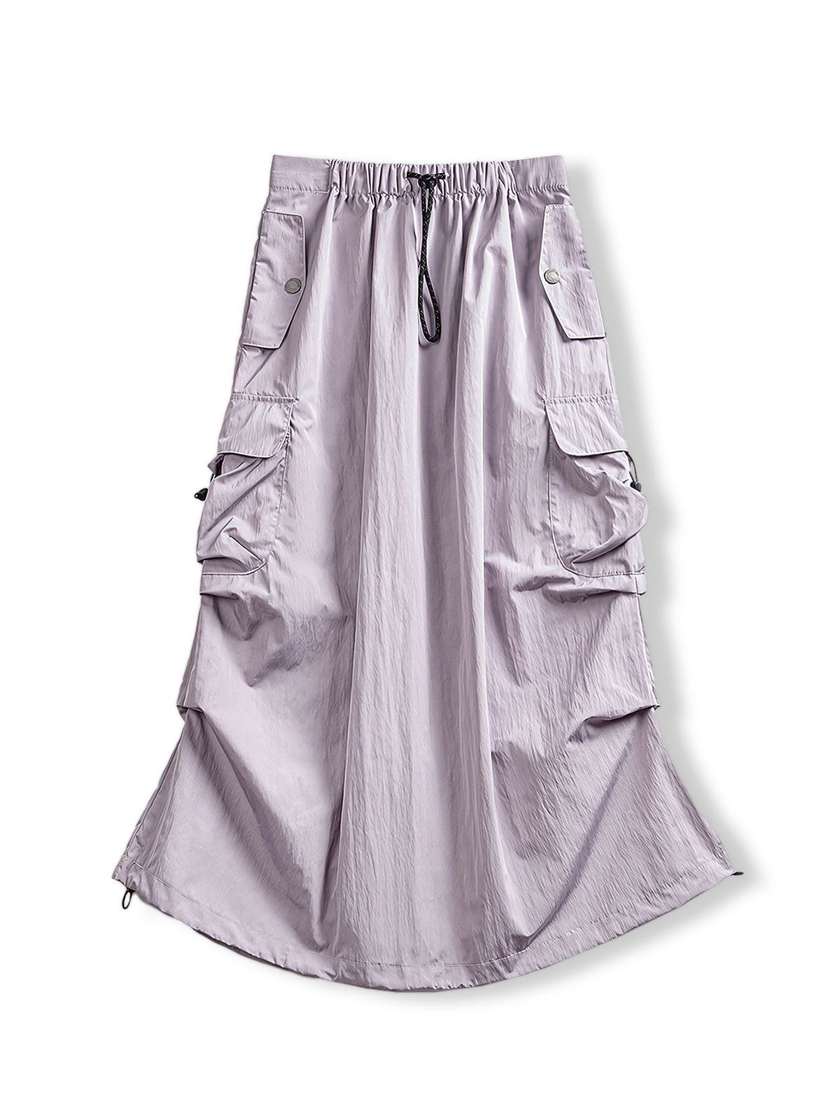 カーキ色のアウトドアスポーツパラシュートカーゴスカート正面展示。