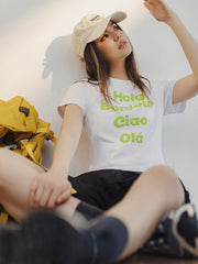 マルチランゲージプリント 半袖コットンTシャツ