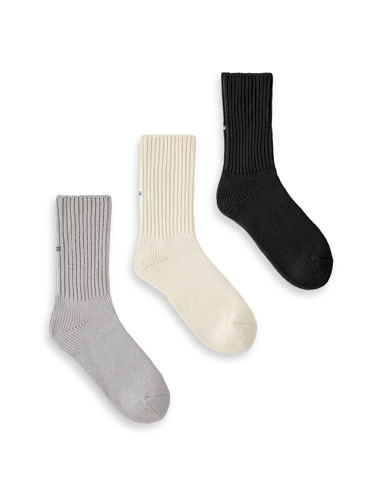 製品画像: ヴィンテージ風ヘビーゲージ刺繍ニットクルーソックスの全体展示。高品質なデザインと快適な履き心地。
詳細画像: かかと部分に施された「What's Up」刺繍のディテール展示。