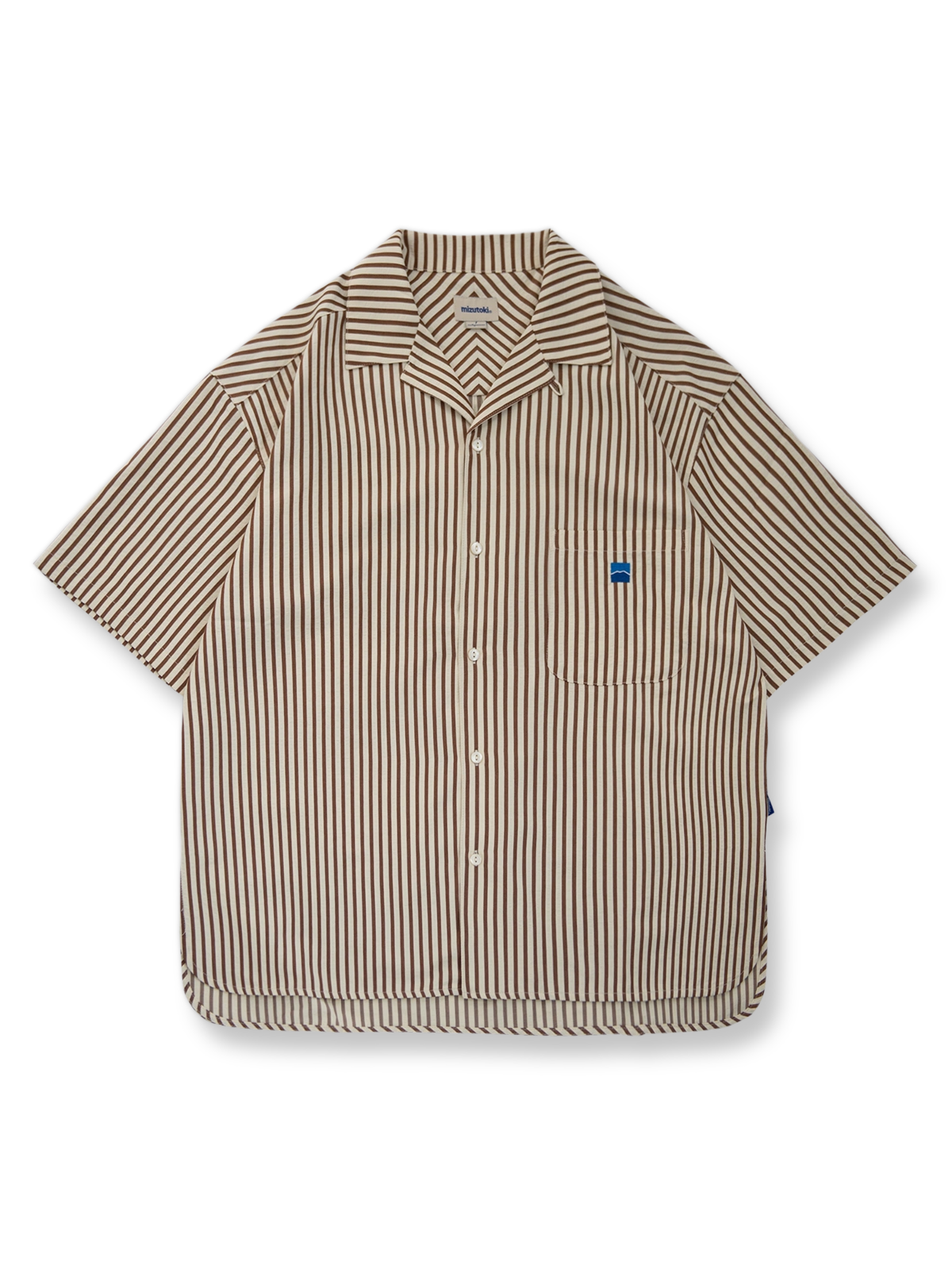 レトロ縦縞色織りシアサッカー半袖シャツの正面画像