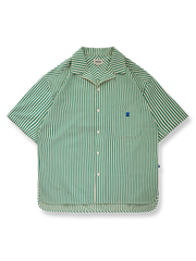 レトロ縦縞色織りシアサッカー半袖シャツの正面画像