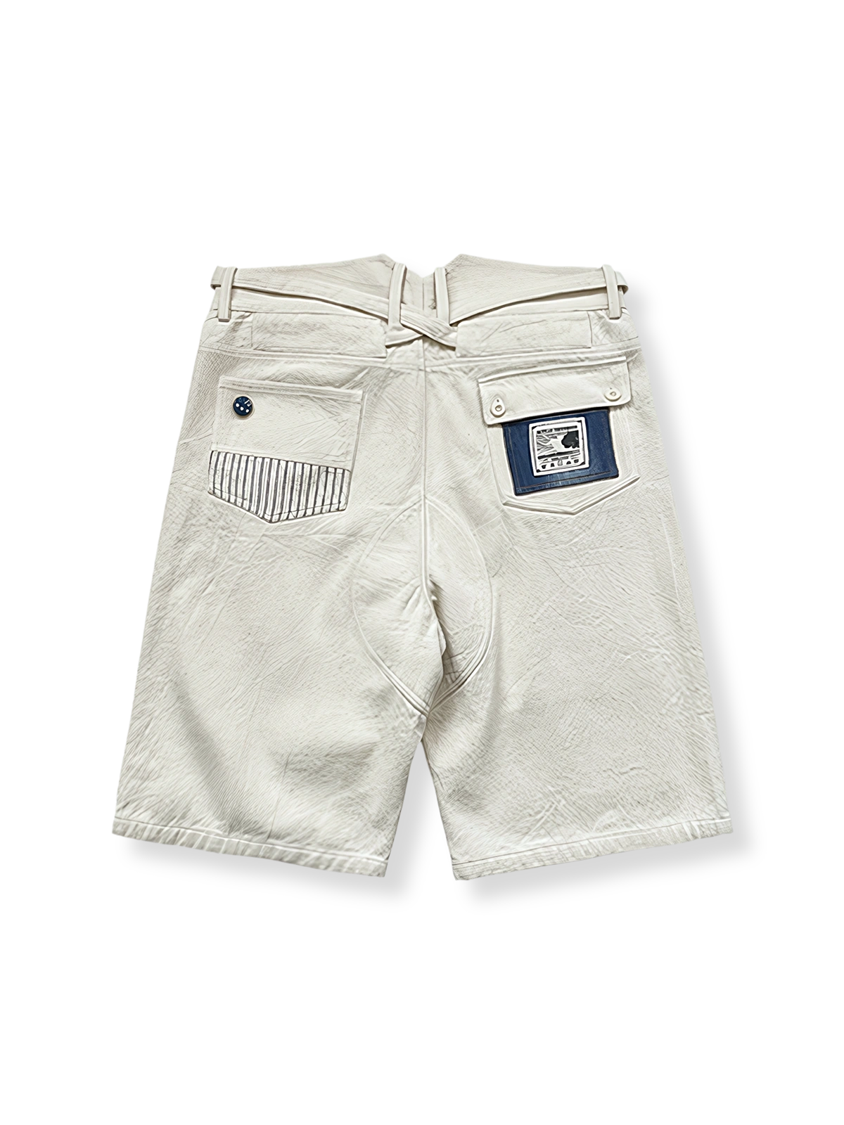 ダメージリペアパッチワーク刺し子五分丈ワークショーツ