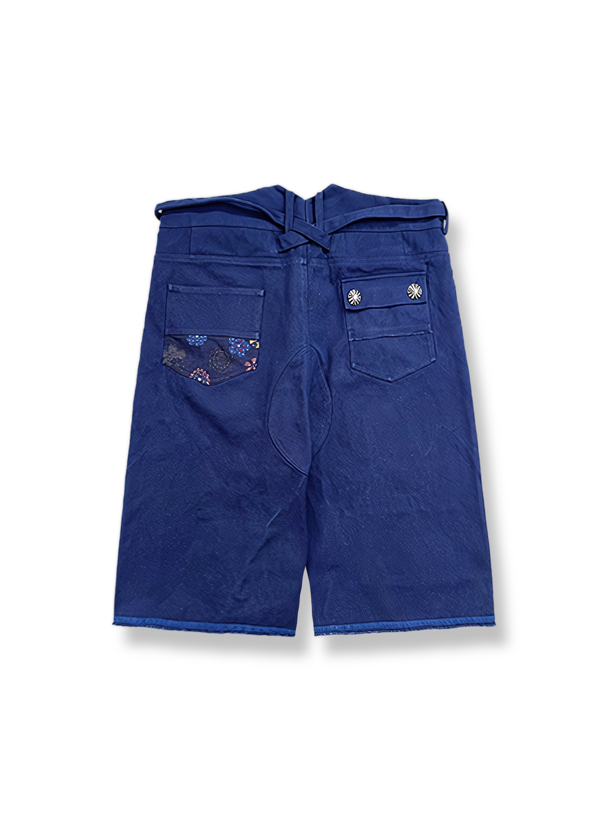 藍染めパッチワーク刺し子五分丈ワークショーツ