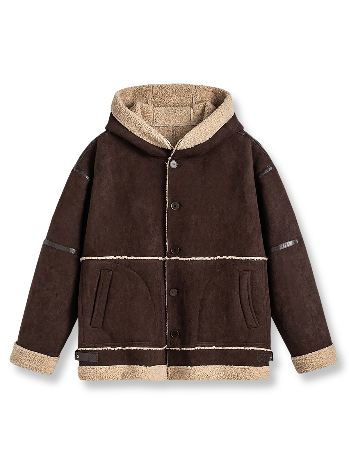 製品画像
「パッチワーク フード付き ボアライニング 保温ジャケット全体像。柔らかなフェイクシープスキン素材とヴィンテージ感を演出するデザインが特徴」

詳細画像
「パッチワーク フード付き ボアライニング 保温ジャケットのディテール。滑らかなボアライニングと丁寧なパッチワークステッチのクローズアップ」