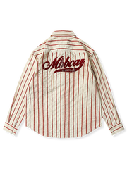 コットン 刺繍入り ストライプシャツ