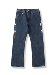 レトロ リベット付き ダイヤモンド装飾 セルビッチ フレアデニムパンツ