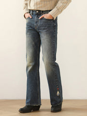 ダイヤ装飾レッドスリムフィットジーンズ