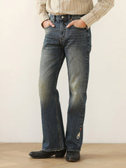 ダイヤ装飾レッドスリムフィットジーンズ