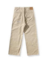 製品画像：ヴィンテージダメージ刺繍ルーズChinoパンツ反面図