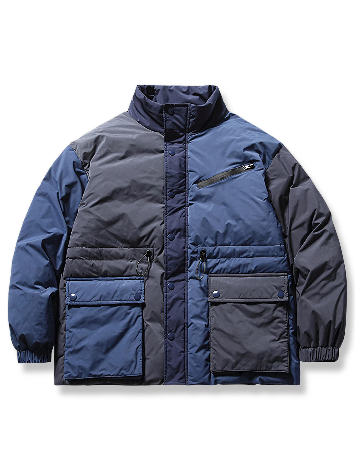 立襟 カラーブロック ダウンジャケット