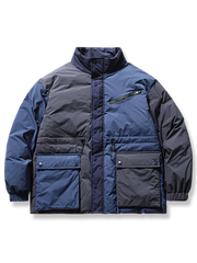 立襟 カラーブロック ダウンジャケット