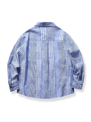 パッチワーク チェック柄長袖シャツ